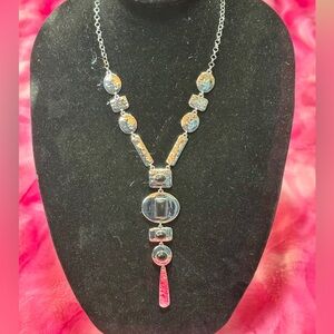 Rare Vintage Chico's Hammered Silver and Black Stone Statement Necklace